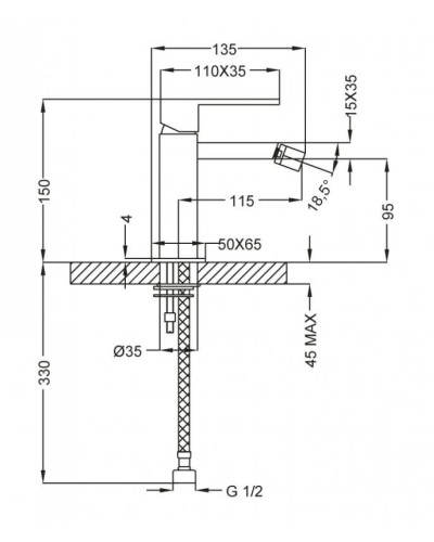 Смеситель для биде с донным клапаном хром, ручка хром Cezares Molveno MOLVENO-BSM1-01-Cr