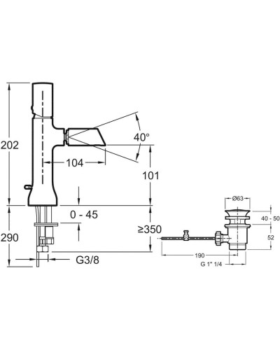 Смеситель для биде с донным клапаном Jacob Delafon Toobi E8961-CP