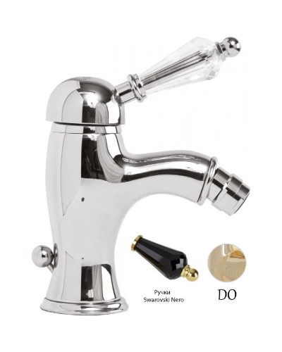 Смеситель для биде с донным клапаном золото 24 карат, ручка Swarovski Nero Cezares Vintage VINTAGE-BSM1-03/24-Sw-N
