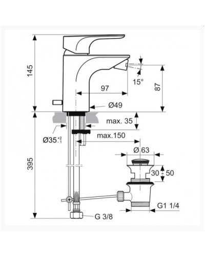 Смеситель для биде с донным клапаном Ideal Standard Strada A5845AA