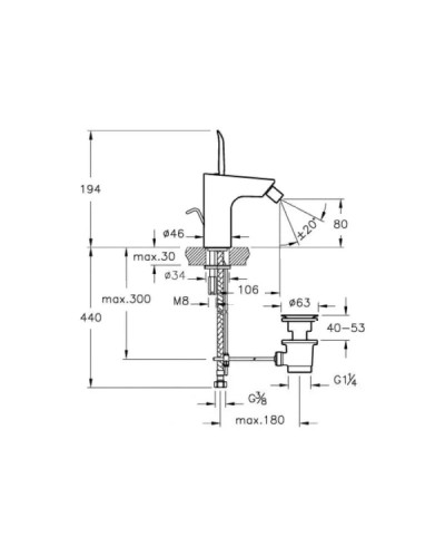Смеситель для биде с донным клапаном Vitra T4 A41244EXP