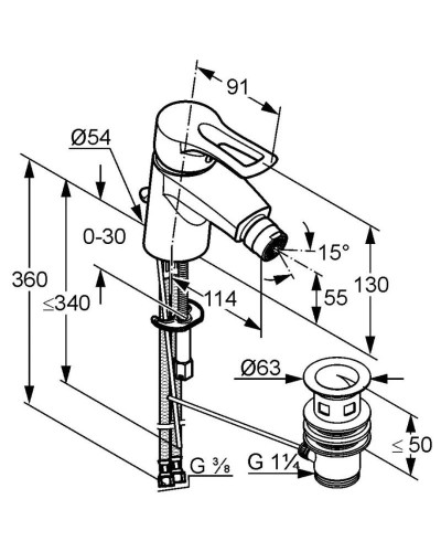 Смеситель для биде с донным клапаном Kludi MX 332150562