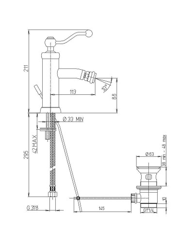 Смеситель для биде Paini Duomo 88OP306 Золото PVD
