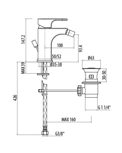 Смеситель для биде с донным клапаном Gattoni H2OMIX 1000 1051/10C0CR