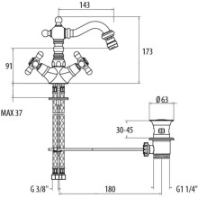 Смеситель для биде с донным клапаном Gattoni Versilia 1035010D0ORO