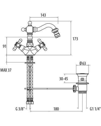 Смеситель для биде с донным клапаном Gattoni Versilia 1035010D0ORO