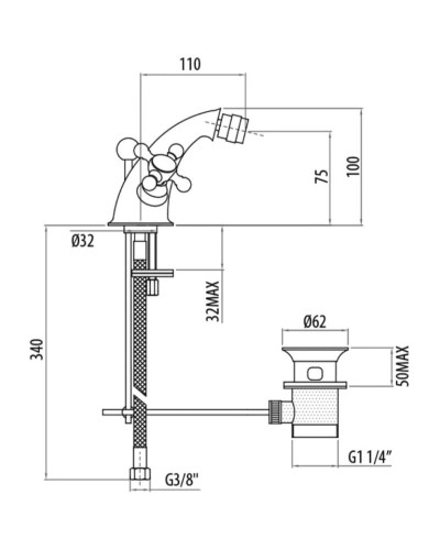 Смеситель для биде с донным клапаном Gattoni Vivaldi 1236012D0ORO