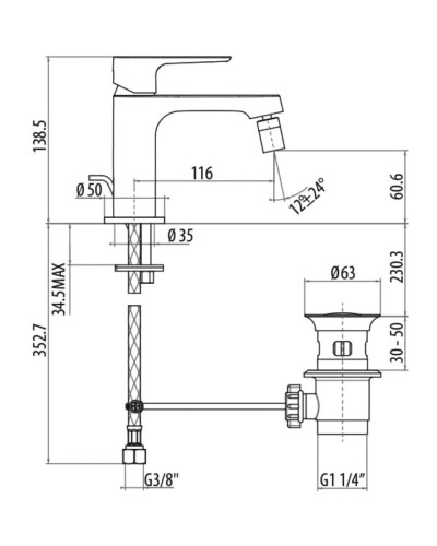 Смеситель для биде с донным клапаном Gattoni H2OMIX 3000 3051/30C0CR