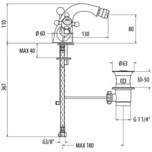 Смеситель для биде с донным клапаном Gattoni Vivaldi 1237012D0ORO