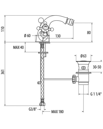 Смеситель для биде с донным клапаном Gattoni Vivaldi 1237012D0ORO