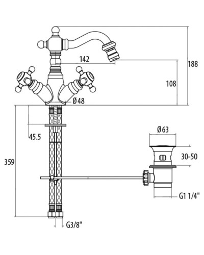 Смеситель для биде с донным клапаном Gattoni Vivaldi 1235012D0ORO