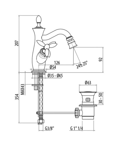 Смеситель для биде с донным клапаном Gattoni Timor 1835018C0CR