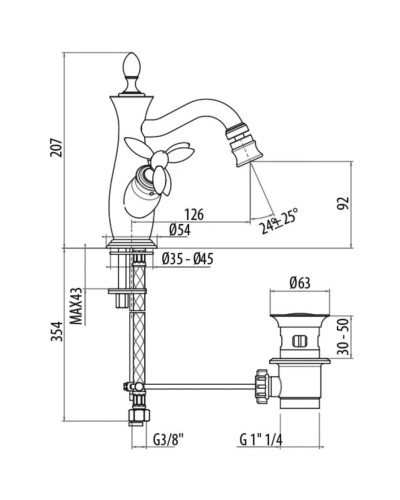 Смеситель для биде с донным клапаном Gattoni Timor 1835018V0BR