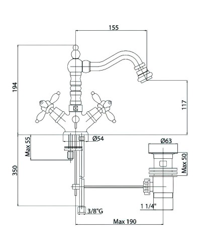 Смеситель для биде Cezares Nostalgia-BS2-03/24 Золото 24 карат