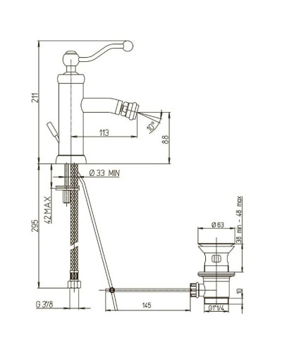 Смеситель для биде с донным клапаном Paini Duomo 88CR3062SKM