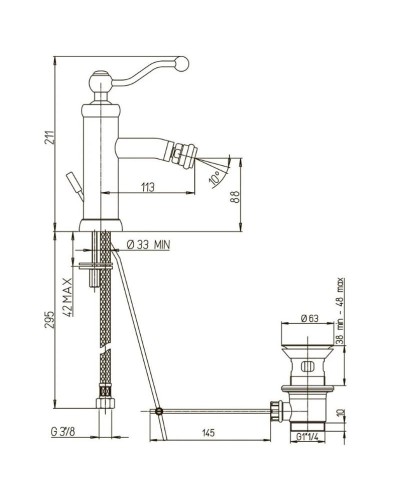 Смеситель для биде с донным клапаном Paini Duomo 88F33062SKM