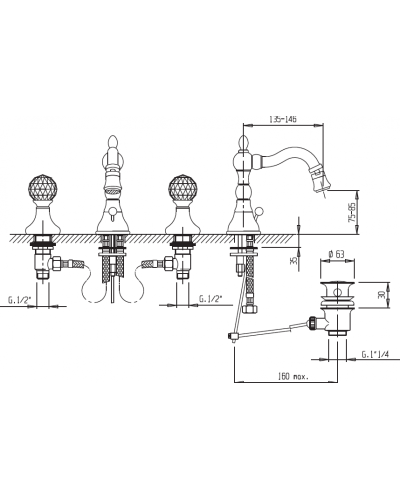 Смеситель для биде на три отверстия Cezares ATLANTIS-BBS2-01-Sw/M