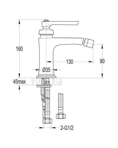 Смеситель для биде без донного клапана Cezares LIBERTY-F-BS-01-W0