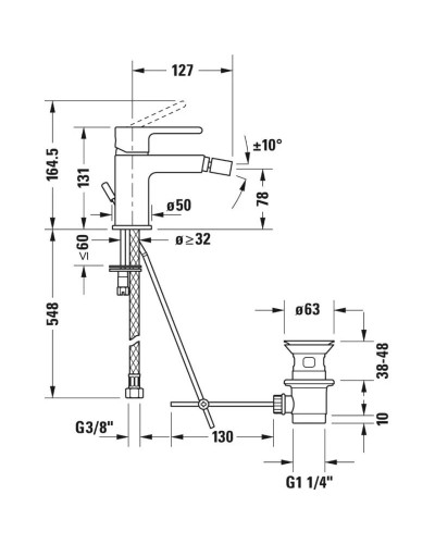 Смеситель для биде с донным клапаном Duravit B.2 B22400001010
