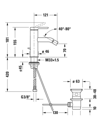 Смеситель для биде с донным клапаном Duravit C.1 C12400001010