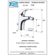 Смеситель для биде с донным клапаном Remer Project P20