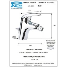 Смеситель для биде с донным клапаном Remer Ten T20