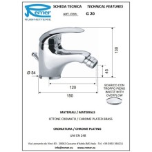 Смеситель для биде с донным клапаном Remer Giga G20