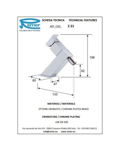 Смеситель для биде без донного клапана Remer Flash Z21