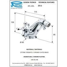Смеситель для биде с донным клапаном Remer Liberty 23LI