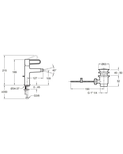 Смеситель для биде с донным клапаном Jacob Delafon Odeon Rive Gauche E21033-00-CP