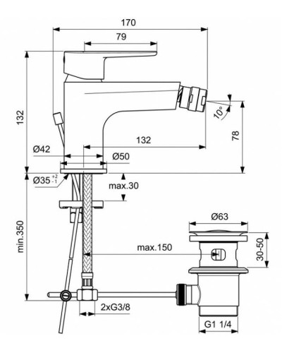 Смеситель для биде Ideal Standard Cerafine Model O BC705XG Черный шелк