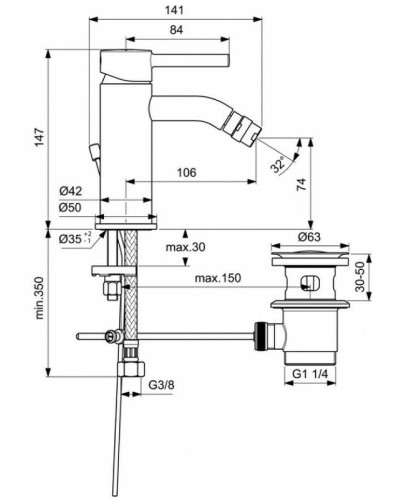Смеситель для биде Ideal Standard Ceraline BC197XG Черный шелк