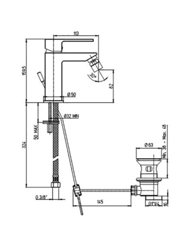 Смеситель для биде с донным клапаном Paini DAX-R 84CR306RSKM