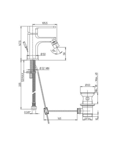 Смеситель для биде с донным клапаном Paini Ovo 86PA306