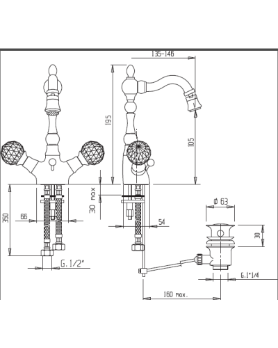 Смеситель для биде CEZARES ATLANTIS-BS2-01-Sw/M