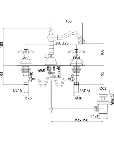 Смеситель для биде Cezares Nostalgia-BBS2-03/24 Золото 24 карат