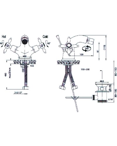 Смеситель на биде Cezares Nostalgia-BS1-03/24 Золото 24 карат