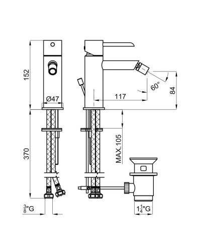 Смеситель для биде с донным клапаном Noken Round N199999099