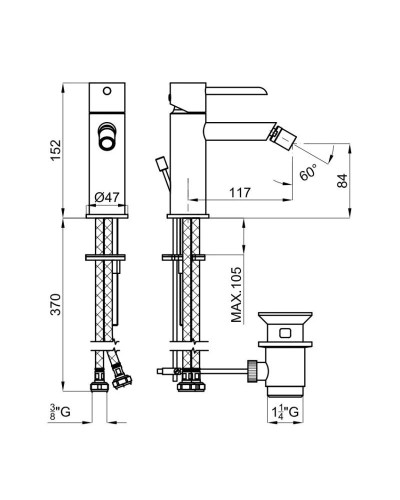 Смеситель для биде с донным клапаном Noken Round N199999101