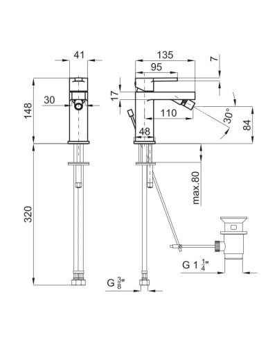 Смеситель для биде с донным клапаном Noken Urban N199999613