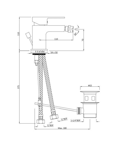 Cмеситель для биде с донным клапаном Jaquar Alive ALI-CHR-85213B