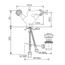Cмеситель для биде с донным клапаном Jaquar Rendezvous CTL-GLD-8613B