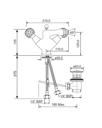 Cмеситель для биде с донным клапаном Jaquar Rendezvous CTL-GLD-8613B