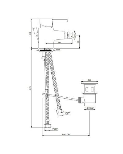Cмеситель для биде с донным клапаном Jaquar Florentine FLR-CHR-5213B