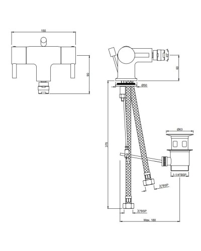 Cмеситель для биде с донным клапаном Jaquar Florentine FLR-CHR-5613NB
