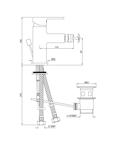 Cмеситель для биде с донным клапаном Jaquar Fusion FUS-CHR-29213B