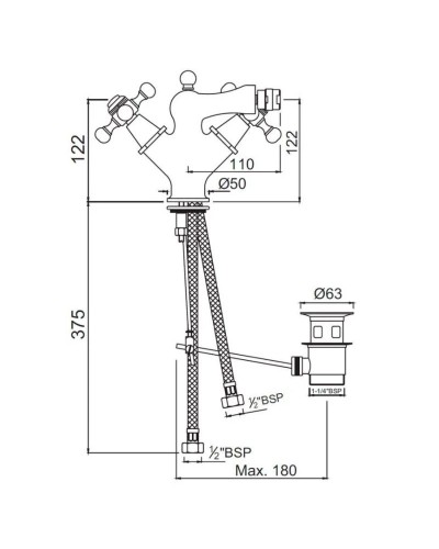 Cмеситель для биде с донным клапаном Jaquar Queen’s QQT-CHR-7613B