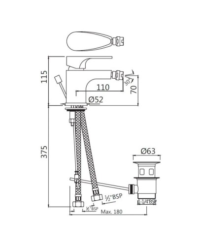 Cмеситель для биде с донным клапаном Jaquar Vignette Prime VGP-CHR-81213B