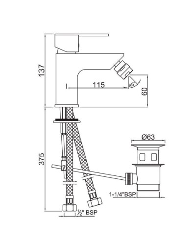 Смеситель для биде с донным клапаном Jaquar Fonte FON-CHR-40213B