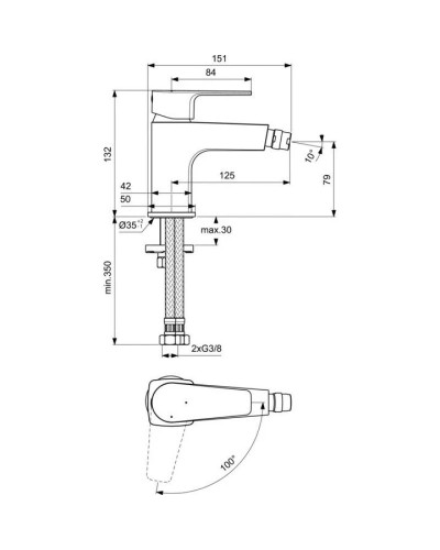 Смеситель для биде без донного клапана Ideal Standard Cerafine D BC746AA